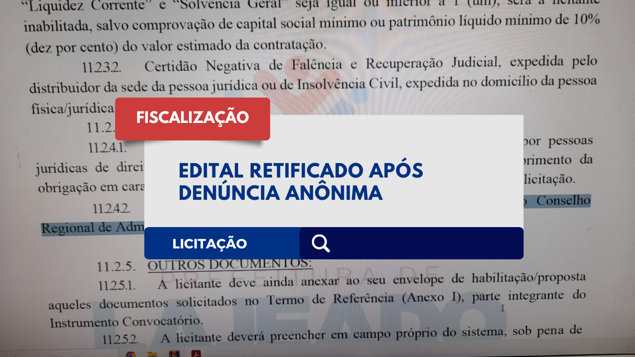 You are currently viewing Edital é retificado após denúncia anônima pelo ALÔ FISCAL